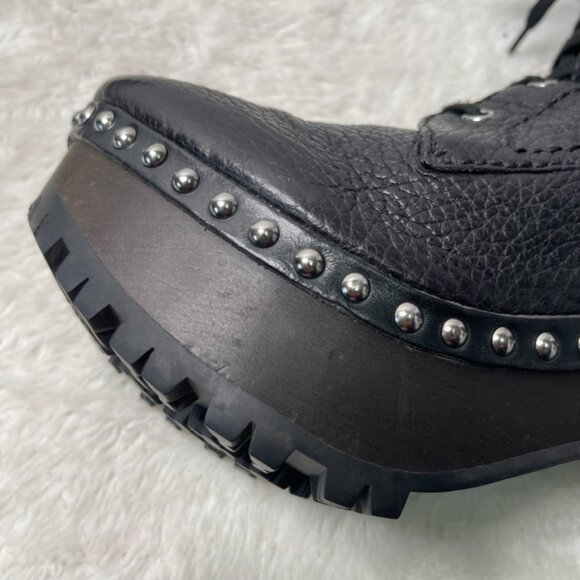 Miu Miu Women's Black Leather Heeled Lace Up Wooden Boots Size 40 - Picture 13 of 16